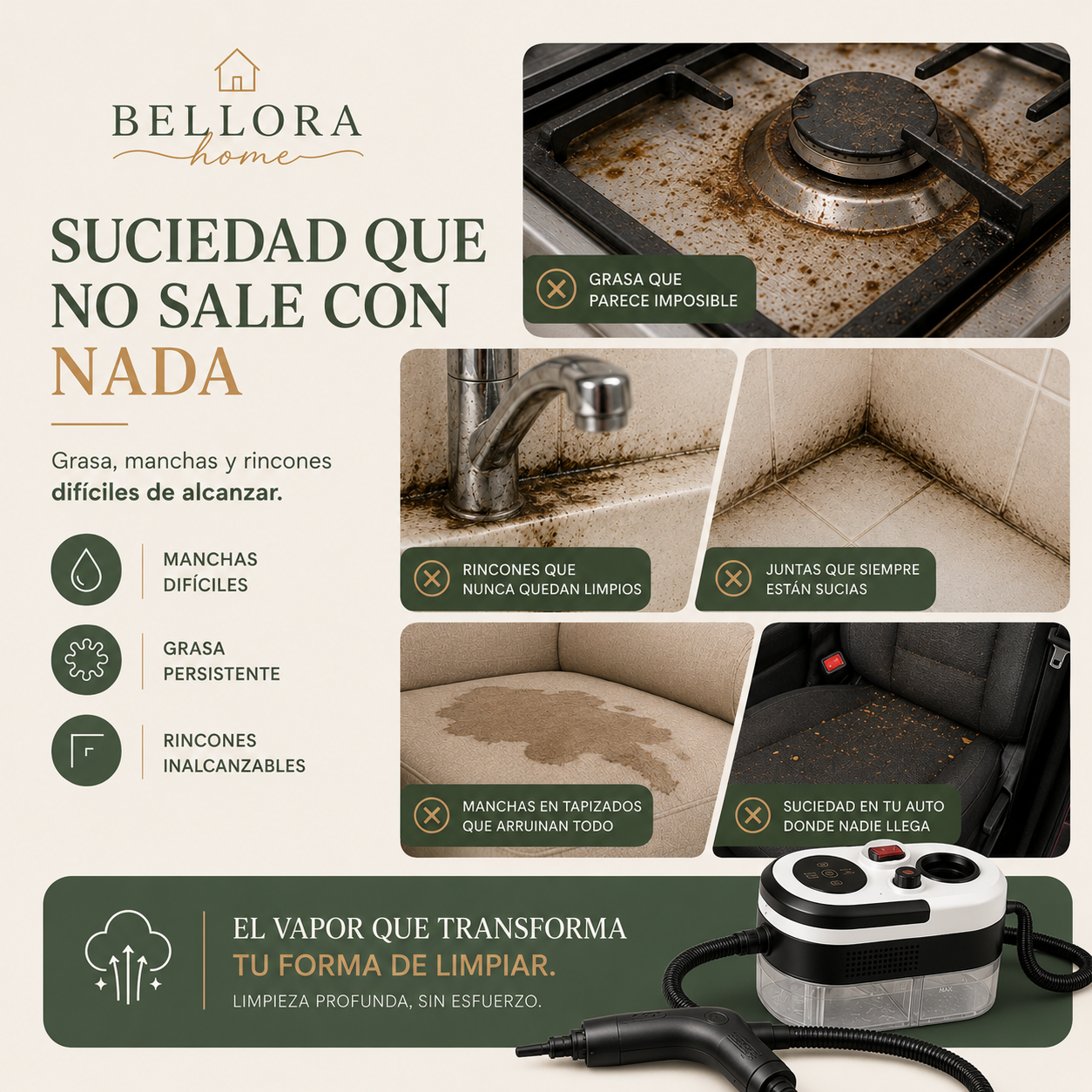 SteamClean Pro™ - Limpieza profunda con vapor