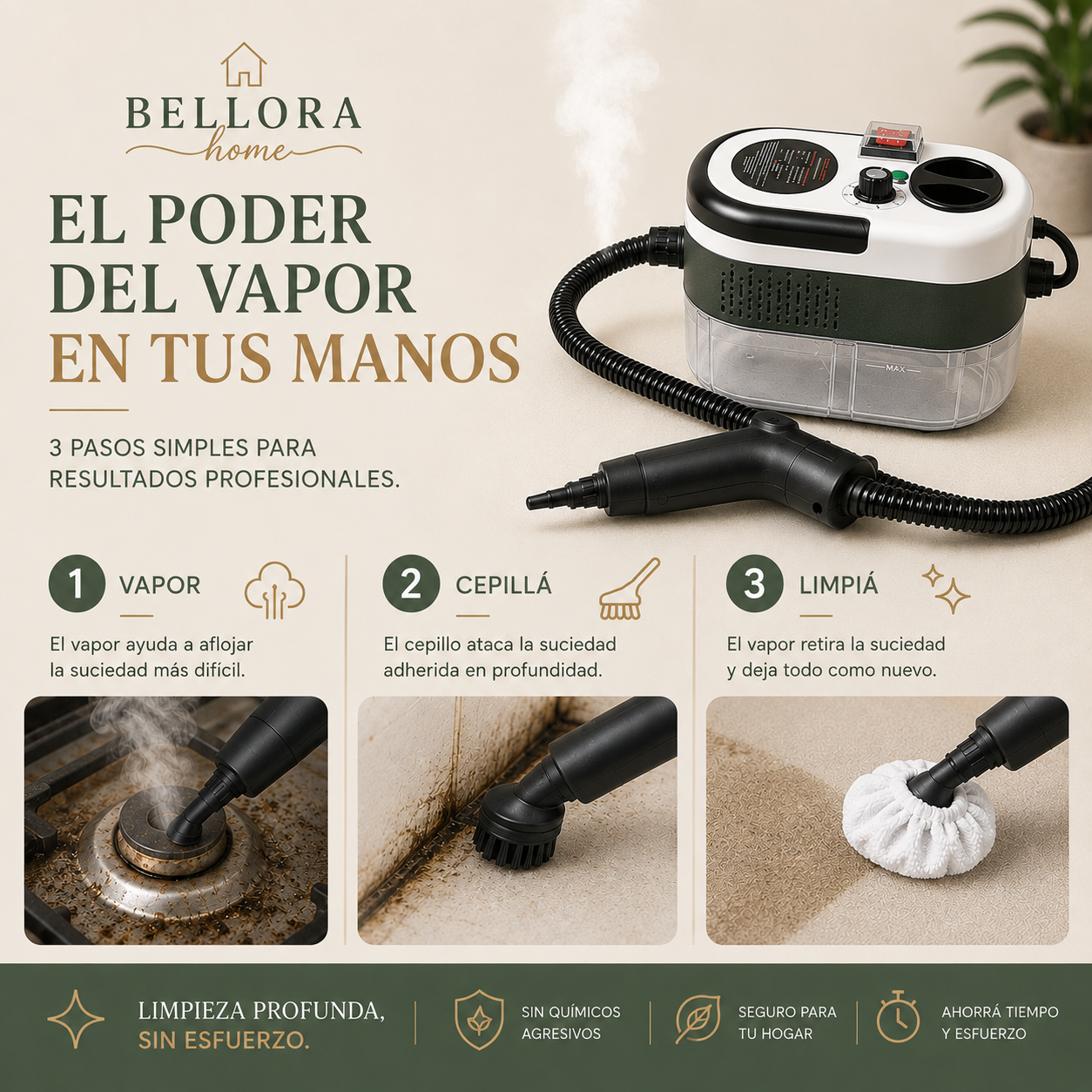 SteamClean Pro™ - Limpieza profunda con vapor