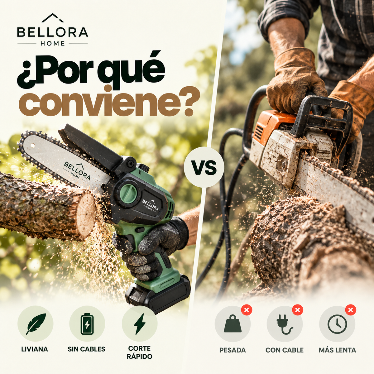 Motosierra Inalámbrica Bellora™ | Cortá Ramas y Madera Sin Esfuerzo