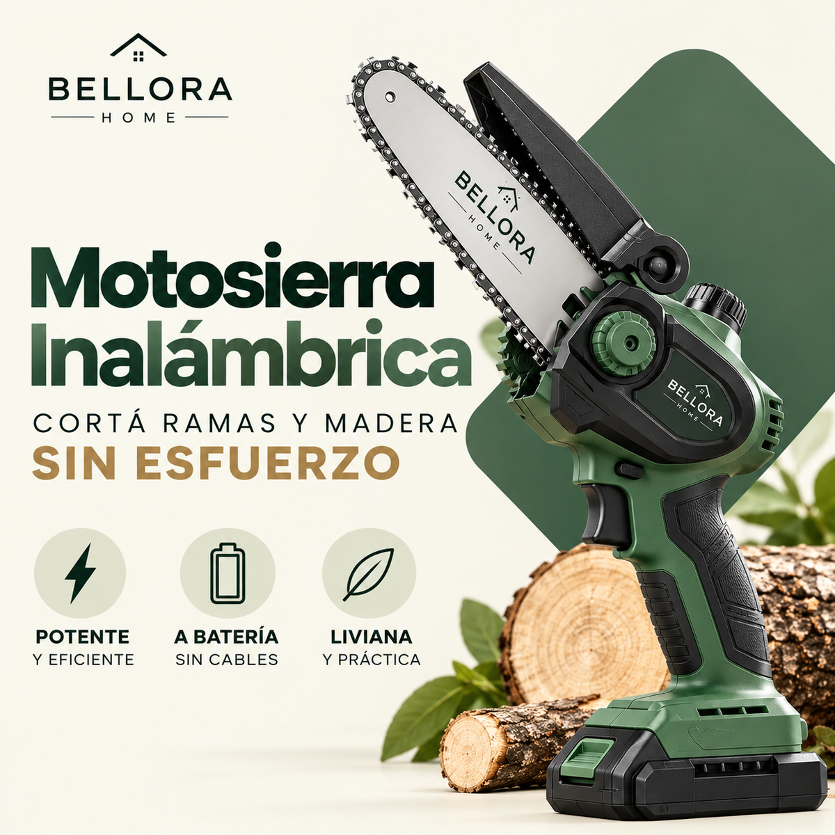 Motosierra Inalámbrica Bellora™ | Cortá Ramas y Madera Sin Esfuerzo