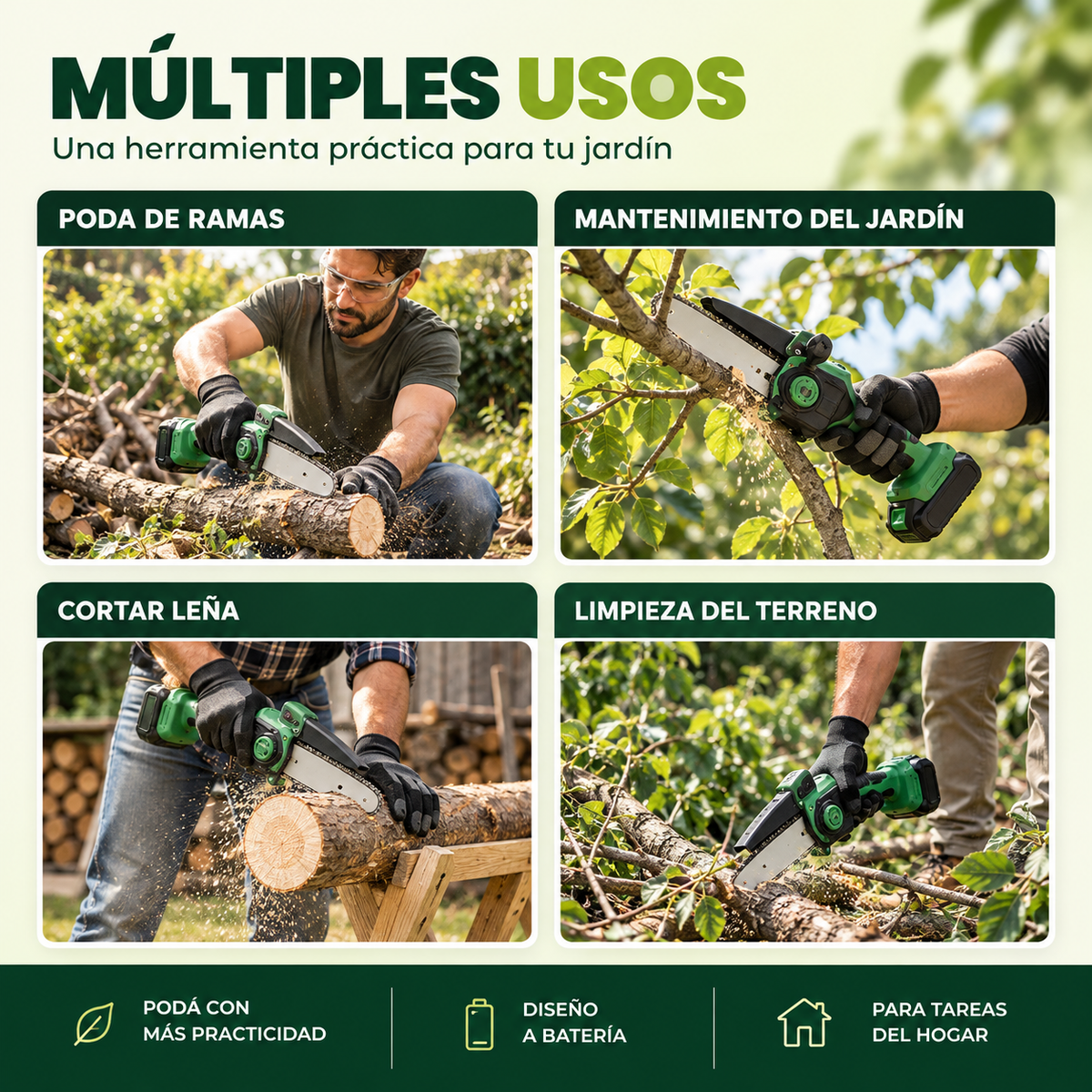 Motosierra Inalámbrica Bellora™ | Cortá Ramas y Madera Sin Esfuerzo
